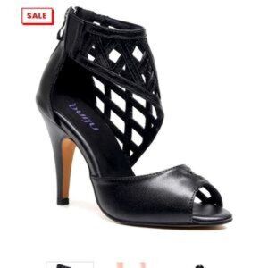 Burju Caressa Open Toe Cage Heels, Black size 9